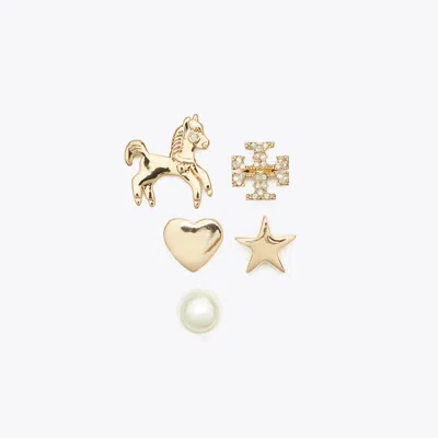 Tory Burch Curiosity Horse Stud Earring Set In Gold