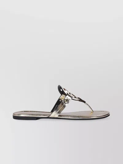 Tory Burch Cut-out Flat Metallic Sandals With Open Toe In Gold