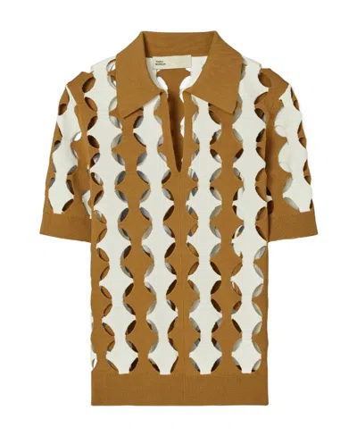 Tory Burch Cut Out Polo Sweater In Brown