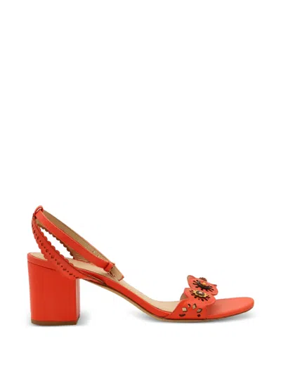 Pre-owned Tory Burch Cutout-floral Leather Sandals In Orange