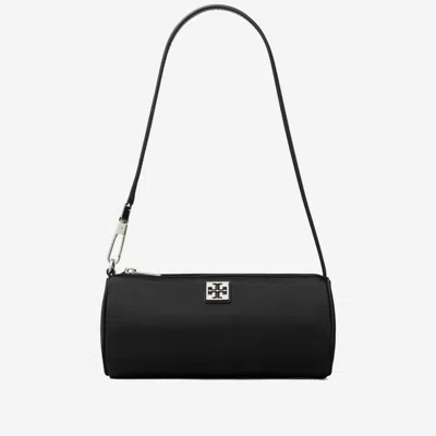 Tory Burch Virginia Nylon Cylindrical Shoulder Bag In Black