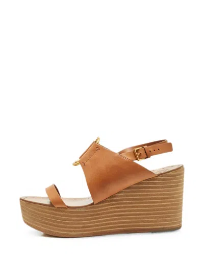 Pre-owned Tory Burch Daisy Wedge Sandals In Brown