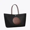 Tory Burch Ella Twisted Black Tote Bag With Logo On The Front In Ecoleather Woman In Black