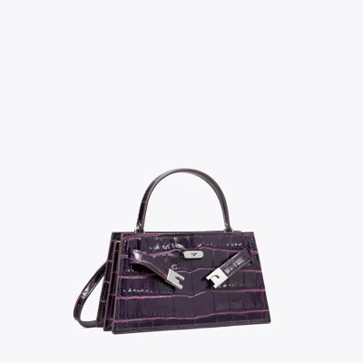 Tory Burch Mini Lee Radziwill Crocodile-embossed Top-handle Mini Bag In Purple