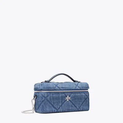 Tory Burch Damen Kira Kosmetiktasche Aus Denim Mit Rautensteppung In Blue