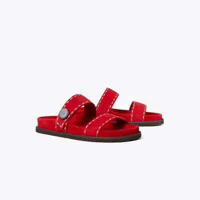 Tory Burch Romy Topstitch Sport Slide In Red