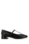 Tory Burch Mixed Leather T-strap Ballerina Flats In Black