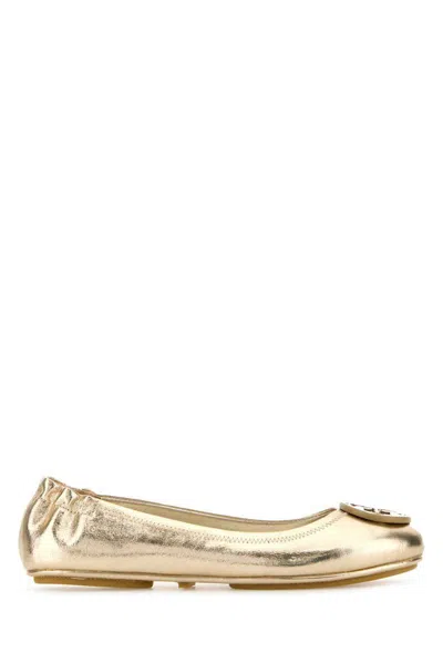 Tory Burch Minnie Travel Metallic Leather Ballet Flats In Gold