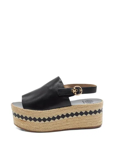 Pre-owned Tory Burch Dandy Platform Espadrille Sandals In Black