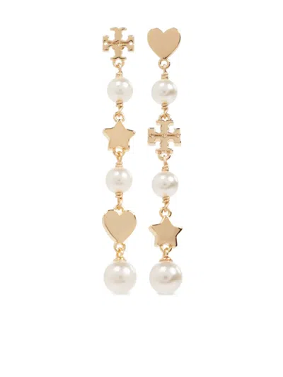 Tory Burch Kira Faux Pearl Linear Earrings In Tory Gold