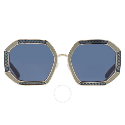 Tory Burch Dark Blue Geometric Ladies Sunglasses Ty6102 335580 52 In Blue / Dark