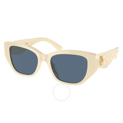 Tory Burch Dark Blue Rectangular Ladies Sunglasses Ty7196u 119280 53 In Blue / Dark / Ivory