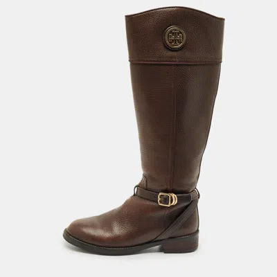 Pre-owned Tory Burch Dark Brown Knee Length Boots Size 36.5