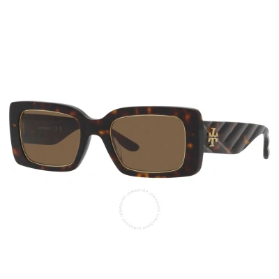 Tory Burch Dark Brown Rectangular Ladies Sunglasses Ty7188u 172873 51 In Brown / Dark / Tortoise