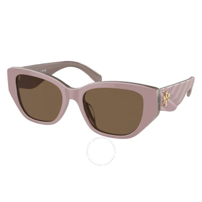 Tory Burch Dark Brown Rectangular Ladies Sunglasses Ty7196u 194773 53 In Brown / Dark / Ink / Pink