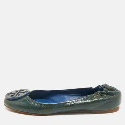 Pre-owned Tory Burch Dark Green Patent Leather Minnie Ballet Flats Size 39