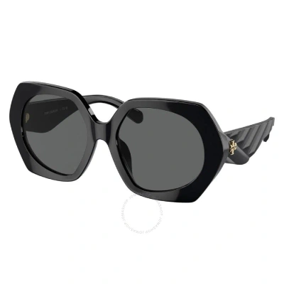 Tory Burch Dark Grey Irregular Ladies Sunglasses Ty7195f 170987 57 In Black / Dark / Grey