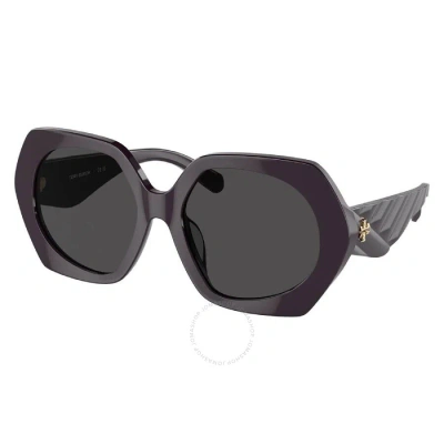 Tory Burch Dark Grey Irregular Ladies Sunglasses Ty7195u 196087 55 In Bordeaux / Dark / Grey