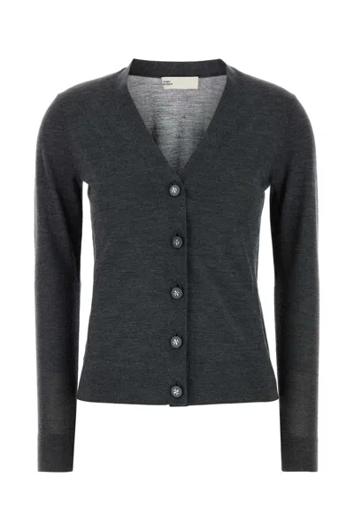 TORY BURCH TORY BURCH DARK GREY WOOL BLEND SIMONE CARDIGAN