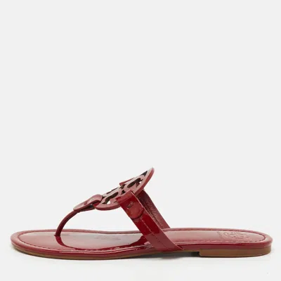 Pre-owned Tory Burch Dark Red Patent Leather Miller Thong Flats Size 37