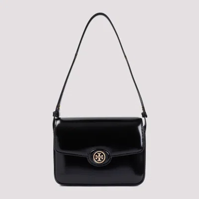 Tory Burch Dark Sienna Cow Leather Robinson Shoulder Bag In Black