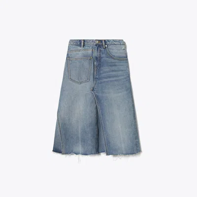 Tory Burch Deconstructed Denim Skirt In Blue