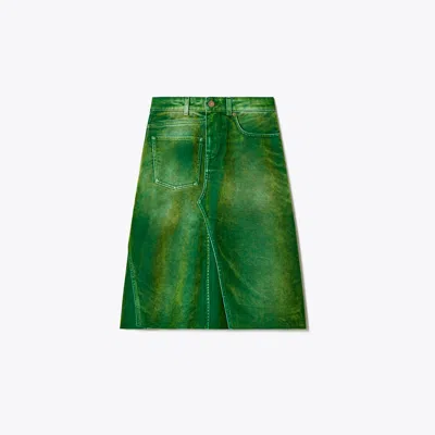 Tory Burch Deconstructed Denim Skirt In Green