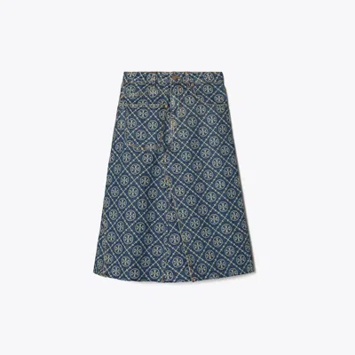 Tory Burch Deconstructed Denim Skirt In T-monogram Vintage Wash