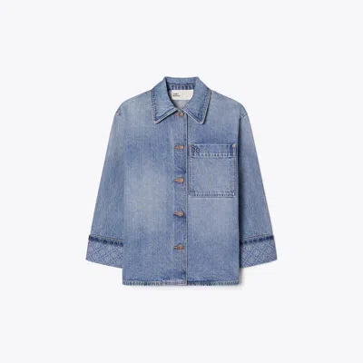 Tory Burch Denim Barn Jacket In Blue