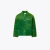 Tory Burch Button-fastening Patch-pocket Denim Jacket In Green