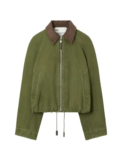Tory Burch Denim Bomber Jacket In Green