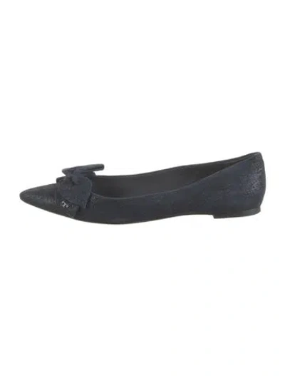 Pre-owned Tory Burch Denim Bow Accents Ballet Flats In Blue