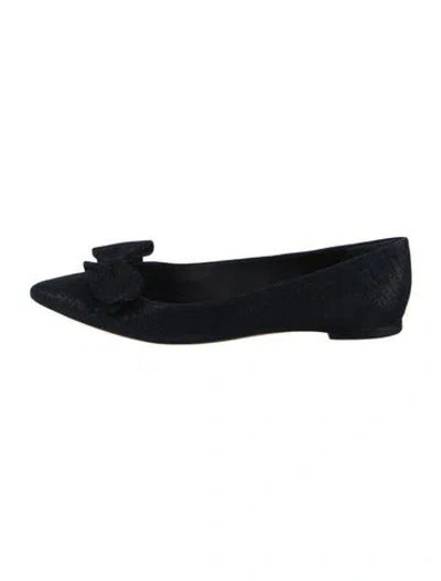 Pre-owned Tory Burch Denim Bow Accents Flats In Black