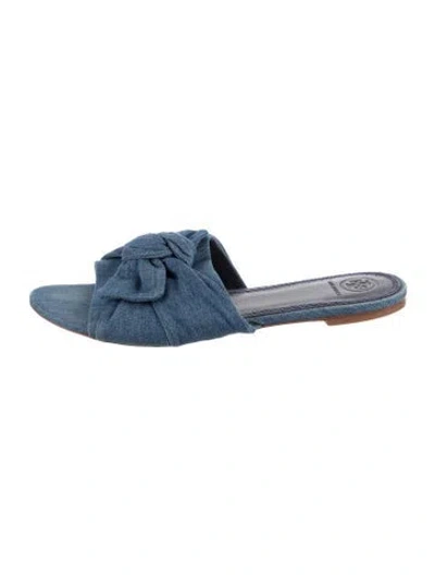 Pre-owned Tory Burch Denim Bow Accents Mules In Blue