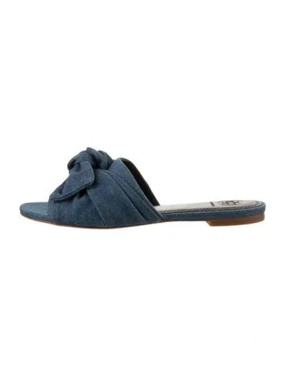 Pre-owned Tory Burch Denim Bow Accents Mules In Blue