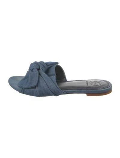 Pre-owned Tory Burch Denim Bow Accents Slides
