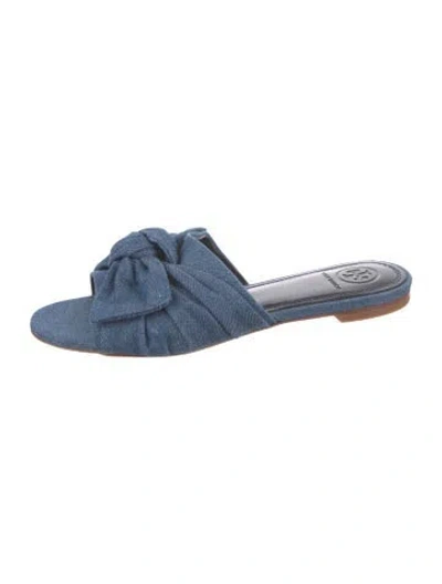Pre-owned Tory Burch Denim Bow Accents Slides In Blue