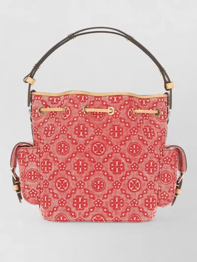 Tory Burch Denim Bucket Bag Gold Tone Hardware Top Handle