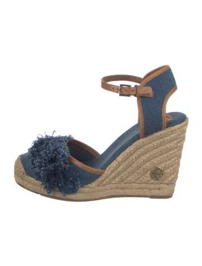 Pre-owned Tory Burch Denim Colorblock Pattern Slingback Pumps In Blue