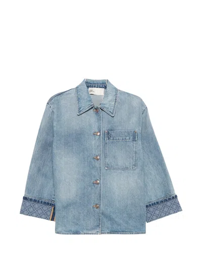 Tory Burch Denim Cotton Coat For Women In Denim Blue