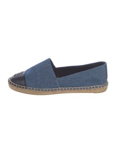 Pre-owned Tory Burch Denim Embroidered Accent Espadrilles In Blue