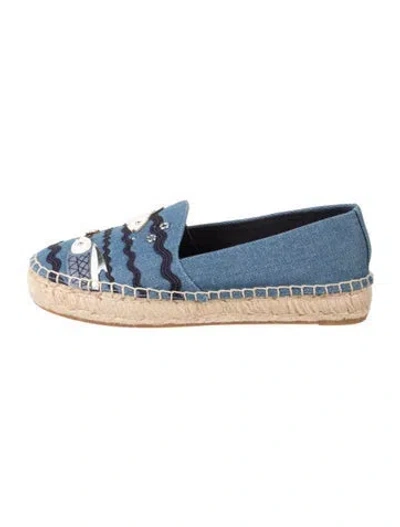 Pre-owned Tory Burch Denim Graphic Print Espadrilles In Blue