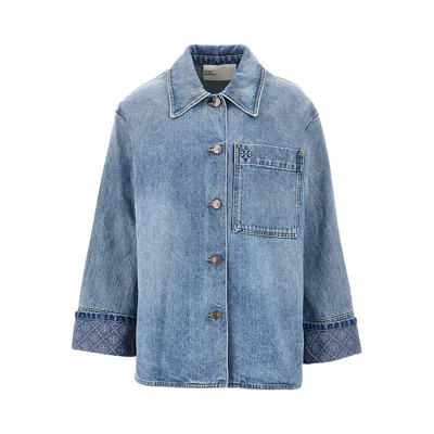 Tory Burch Denim Jacket With T Monogram Motif In Blue