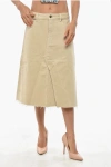 Tory Burch Denim Midi Skirt With Frayed Hem In Neutral