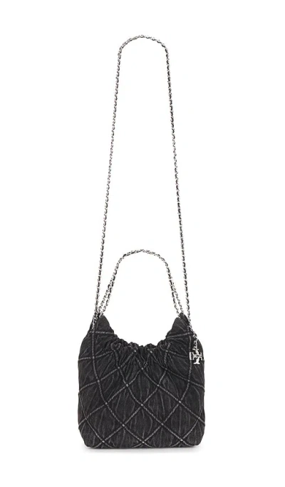 Tory Burch Denim Mini Hobo Bag In Black