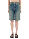 Tory Burch Distressed Denim Shorts In Blue
