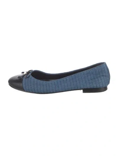 Pre-owned Tory Burch Denim Striped Ballet Flats In Blue