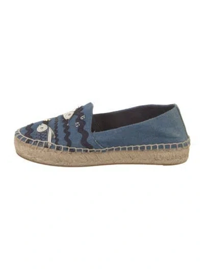 Pre-owned Tory Burch Denim Striped Espadrilles In Blue