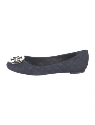 Pre-owned Tory Burch Denim Tweed Pattern Ballet Flats In Blue