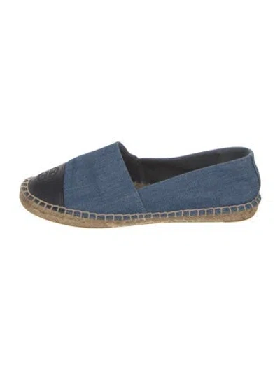 Pre-owned Tory Burch Denim Tweed Pattern Espadrilles In Blue